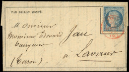 Let BALLONS MONTES - N°37 Obl. Càd Rouge PARIS (SC) 24/11/70 S. Gazette N°10, Arr. LAVAUR 14/12, TTB. LA VILLE D'ORLEANS - Krieg 1870