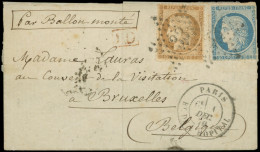 Let BALLONS MONTES - N°36 Et 37 Obl. Etoile 33 S. LSC, Càd Bt De L'Hopital 1/12/70, Arr. BRUXELLES 10/12, TB. LE FRANKLI - Guerre De 1870