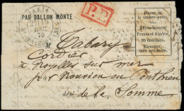 Let BALLONS MONTES - Càd Bt Malesherbes 15/12/70 S. LAC, P.P. Rouge Pour Timbre Tombé Dans Le Service, Arr. NOUVION-EN-P - Krieg 1870