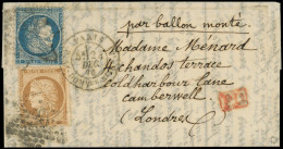 Let BALLONS MONTES - N°36 Et 37 Obl. Etoile S. LAC, Càd R. St Domque St Gn 53 24/12/70, Arr. LONDON 3/1, TB. LE TOURVILL - Guerra De 1870
