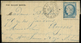 Let BALLONS MONTES - N°37 Déf. Obl. Etoile 35 S. Gazette N°19, Càd Ministère Des Finances 27/12/70, Arr. ANGERS, TB. LE  - War 1870