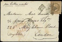 Let BALLONS MONTES - N°30 Obl. Etoile 8 S. Env., Càd R. D'Antin 7/1/71, Arr. LONDON 11/1, TB. LE DUQUESNE - Krieg 1870