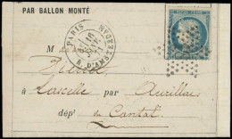 Let BALLONS MONTES - N°37 Obl. Etoile 18 S. LAC Formule, Càd R. D'Amsterdam 16/1/71, Arr. AURILLAC 28/1, TB. LA POSTE De - Krieg 1870