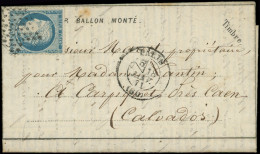 Let BALLONS MONTES - N°37 Obl. ETOILE S. DEPECHE BALLON N°24, Càd Avec Section 5/1 PARIS 18/1/71, Arr. CAEN 30/1, TB. LE - War 1870