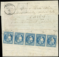 Let Boules De Moulins -  N°45A T II R I BANDE De 5 (2 T. P.d.) Obl. PC Du GC 2048 S. LAC Pour Paris Par Moulins, Càd T16 - Guerra De 1870