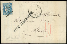 Let Guerre De 1870 -  N°46B Obl. GC 791 S. LAC, Càd T24 Peu Lisible CAYEUX-S-MER 19/3/71, Griffe TAXE ALLEMANDE D'ABBEVI - Krieg 1870