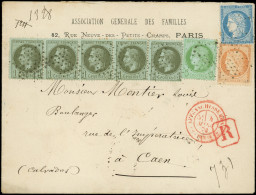 Let AFFRANCHISSEMENTS ET COMBINAISONS - N°25 BANDE De 5, 38, 53 Et 60A (grande Cassure), Tous Obl. ETOILE S. Env. Rec.,  - 1849-1876: Periodo Classico