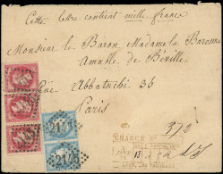 Let AFFRANCHISSEMENTS ET COMBINAISONS - N°32 (3) Et 60A PAIRE Obl. GC 2145 S. Env. CHARGE, Collecteur LYON Les TERREAUX  - 1849-1876: Période Classique