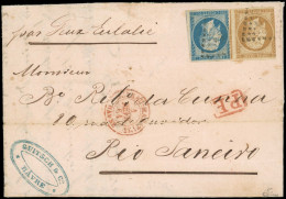 Let DESTINATIONS - N°13 Et 14 Déf. Obl. PC 1495 S. LSC, Càd BUREAU MARITIME HAVRE 1/2/61 En ROUGE, Pour RIO De JANEIRO,  - 1849-1876: Periodo Clásico