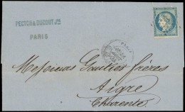 Let AFFRANCHISSEMENTS DE SEPTEMBRE 1871 - N°37 Obl. Etoile 1 Pl. De La Bourse 31/8/71 S. LAC, Dernier Jour Du Tarif à 20 - 1849-1876: Periodo Clásico