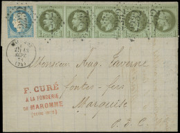 Let AFFRANCHISSEMENTS DE SEPTEMBRE 1871 - N°25 BANDE De 5 Et 37 Obl. GC 2232 S. LAC, Càd T16 MAROMME 13/9/71, TTB - 1849-1876: Klassik