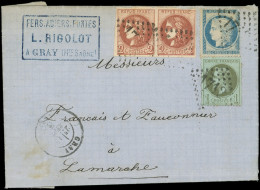 Let AFFRANCHISSEMENTS DE SEPTEMBRE 1871 - N°25, 37 Et 40B PAIRE, Tous Obl. GC 1712 S. LAC, Càd T17 GRAY 15/9/71, TB - 1849-1876: Periodo Clásico