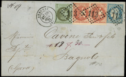 Let AFFRANCHISSEMENTS DE SEPTEMBRE 1871 - N°25, 37 Et 40B PAIRE (petit Bdf) Obl. GC 113 S. LAC, Càd T17 ANNONAY 26/9/71, - 1849-1876: Klassik