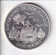 MONEDA PLATA DE ECUADOR DE 5000 SUCRES DEL AÑO 1991 ENCUENTRO ENTRE DOS MUNDOS (COIN)(SILVER-ARGENT) - Ecuador