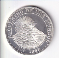 MONEDA PLATA DE BOLIVIA DE 10 BOLIVIANOS DEL AÑO 1991 ENCUENTRO ENTRE DOS MUNDOS (COIN)(SILVER-ARGENT) - Bolivie