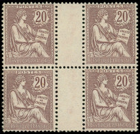** EMISSIONS DU XXème SIECLE - 126   Mouchon Retouché, 20c. Brun-lilas, BLOC De 4 Interp. Très Bien Centré, TTB - Unused Stamps