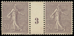 ** EMISSIONS DU XXème SIECLE - 133   Semeuse Lignée, 30c. Lilas, PAIRE Mill.3, Très Bien Centrée, TB - Unused Stamps