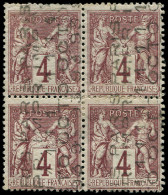 (*) PREOBLITERES - 14  Sage,  4c. Lilas-brun, BLOC De 4 Surch. 11 OCT, Inf. Froiss. D'angle, TB, Certif. Calves - 1893-1947