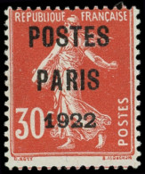 ** PREOBLITERES - 32  30c. Rouge, POSTES PARIS 1922, TB - 1893-1947