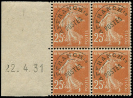 ** PREOBLITERES - 57a Semeuse Camée, 25c. Jaune-brun, T IIIC, BLOC De 4 Bdf Daté 22/4/31, TB - 1893-1947