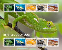 DJIBOUTI 2023 M/S 10V - REPTILES - CHAMELEON CHAMELEONS CAMELEON TURTLE TURTLES TORTUES SNAKE SNAKES SERPENTS - MNH - Serpents