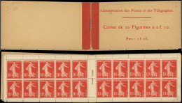 CARNETS (N° Yvert) - 135-C1    Semeuse Chiffres Maigres, 10c. Rouge, N°135c, T III, Prix 2f05, TB - Other & Unclassified