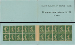 CARNETS (N° Yvert) - 137-CM    Semeuse Camée, 5c. Vert, N°137, Papier GC, Carnet Monnaie De 20 Ex., Couv. Bleue GRANDS M - Autres & Non Classés