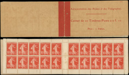 CARNETS (N° Yvert) - 138-C3    Semeuse Camée, 10c. Rouge, N°138d, T IC, Couv. Postale S.a., Isolé Type IA En Case 13, TB - Sonstige & Ohne Zuordnung