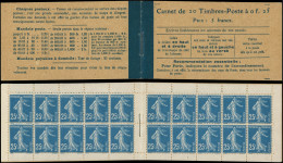 CARNETS (N° Yvert) - 140-C1    Semeuse Camée, 25c. Bleu, N°140c, T IV, Couv. Postale, TB - Other & Unclassified