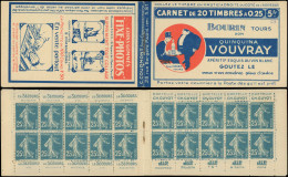 CARNETS (N° Yvert) - 140-C16   Semeuse Camée, 25c. Bleu, N°140e, T II, S. 81, VOUVRAY, TB - Autres & Non Classés