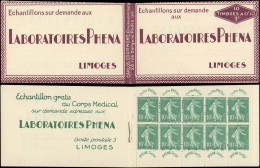 CARNETS (N° Yvert) - 188-C2    Semeuse Chiffres Maigres, 10c. Vert, N°188, PHENA, Carnet De 10 T., TB - Altri & Non Classificati