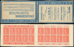 CARNETS (N° Yvert) - 199-C10   Semeuse Lignée, 50c. Rouge, N°199c, T I, S. 122, L'AIGLE, Sans Agrafe, TB - Altri & Non Classificati