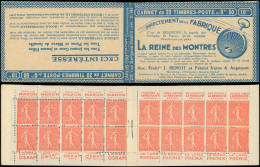 CARNETS (N° Yvert) - 199-C36   Semeuse Lignée, 50c. Rouge, N°199e, T IIB, S. 183, REINE Des MONTRES, TB - Sonstige & Ohne Zuordnung