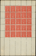 ** Spécialités Diverses - GUERRE VALENCIENNES 1 : 10c. Vermillon, FEUILLE De 25 (2 T. *), Froiss. Horizontale Mais Pièce - War Stamps