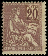 * VARIETES - 113b  Mouchon, 20c. Brun-lilas, CHIFFRES DOUBLES, TB. Br - Neufs