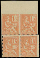 ** VARIETES - 117d  Mouchon, 15c. Orange, NON DENTELE Tenant à Dentelé, BLOC De 4 Bdf, TTB - Unused Stamps