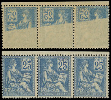 ** VARIETES - 118b  Mouchon, 25c. BANDE De 3 Bdf Impression RECTO-VERSO Partielle En Diagonale, Superbe - Unused Stamps
