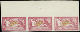 ** VARIETES - 121a  Merson,  1f. Lie De Vin Et Olive, BANDE De 3 Bdf NON DENTELEE, TTB - Unused Stamps