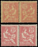 ** VARIETES - 124b  Mouchon Retouché, 10c. Rose, PAIRE Impression RECTO-VERSO, TB - Unused Stamps