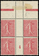 ** VARIETES - 129a  Semeuse Lignée, 10c. Rose, T II, BLOC De 4 Mill.4 Bdf Inter-galvano *, TB - Millésimes