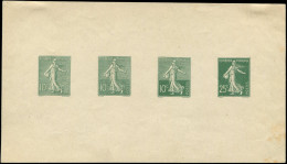 VARIETES - 129   Semeuse Lignée, 10c., épreuve Collective En Vert-gris De 4 Val. 10c. (3) Et 25c. (1), 4 Types Différent - Used Stamps