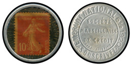 VARIETES - 138   Semeuse Camée, 10c. Rouge Sur Bleu-noir, Timbre-Monnaie STE MARSEILLAISE De CREDIT, TB - Usados