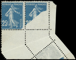 ** VARIETES - 140   Semeuse Camée, 25c. Bleu, PAIRE Cdf Avec Impression PARTIELLE Par Pliage, Lég. Adh. Sinon TB - Unused Stamps