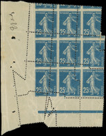 ** VARIETES - 140   Semeuse Camée, 25c. Bleu, BLOC De 9 Cdf Avec Spectaculaire PIQUAGE OBLIQUE, TTB - Unused Stamps