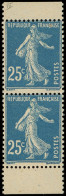 ** VARIETES - 140m  Semeuse Camée, 25c. Bleu, T IV, PAIRE Verticale De Carnet Avec Bords, TB - Unused Stamps