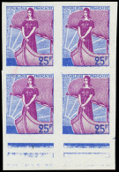 ** ESSAIS DE COULEURS NON DENTELES - 1216   Marianne à La Nef, ESSAI En Bleu Et Violet, BLOC De 4 NON DENTELE Bdf, TB - Altri & Non Classificati