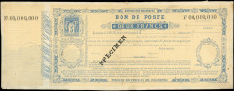 Let ENTIERS POSTAUX - Sage, 5c. Bleu, Bon De Poste N°F3, 2f. Saumon, Surch. SPECIMEN, N°00,000,000, Qqs Défauts Au Verso - Other & Unclassified