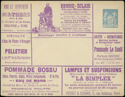 Let ENTIERS POSTAUX - Sage, 15c. Bleu, Env. Annonces TSC N°J78b, S. 32, TTB - Autres & Non Classés