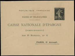 Let ENTIERS POSTAUX - Semeuse Camée, 30c. Noir, Pneu Caisse D'Epargne N°L5, "Remboursement Par Tubes Pneumatiques", TB - Sonstige & Ohne Zuordnung