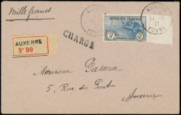 Let LETTRES DU XXe SIECLE - N°155 5f. + 5f. Noir Et Bleu, Bdf, Inf. Pli D'archive, Obl. AUXERRE 14/9/21 S. Env. CHARGE L - Storia Postale